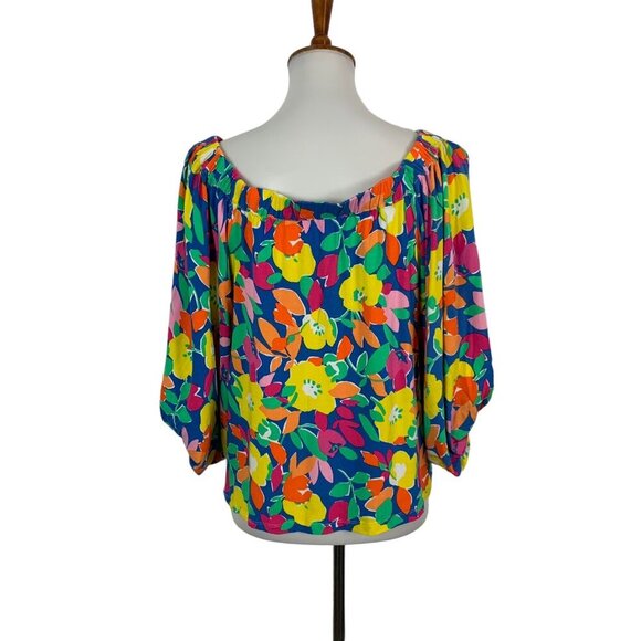 Sugar Lips Multicolor Floral Blouse Puff Sleeve Boho Peasant Top Lightweight XS - Picture 3 of 5
